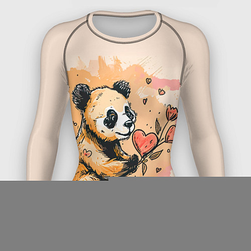 Женский рашгард Милая панда с сердечком и цветами / 3D-принт – фото 1