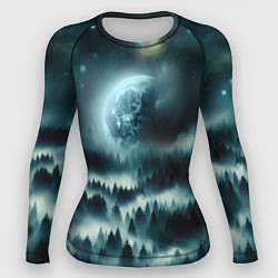 Рашгард женский Луна и туман в лесу, цвет: 3D-принт