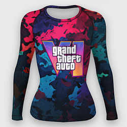 Женский рашгард GTA 6 logo яркий неоновый камуфляжный стиль