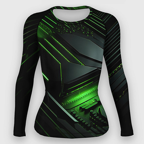 Женский рашгард Металл и зеленый яркий неоновый свет / 3D-принт – фото 1