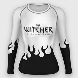 Рашгард женский Ведьмак лого чёрный огонь, цвет: 3D-принт