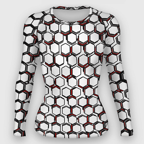 Женский рашгард Киберпанк узор из шестиугольников красный / 3D-принт – фото 1