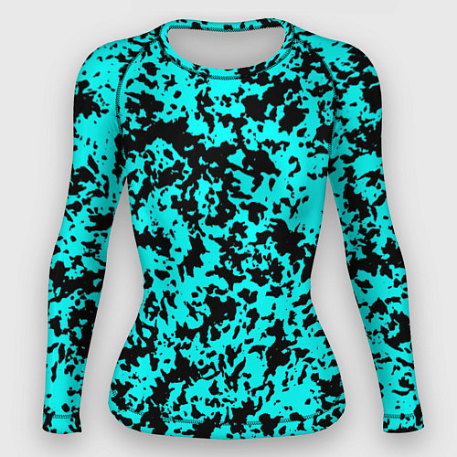 Женский рашгард Пятнистый яркий чёрно-голубой / 3D-принт – фото 1