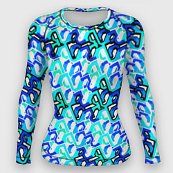 Рашгард женский Синий узор и бело-чёрная обводка, цвет: 3D-принт