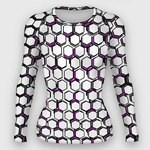 Женский рашгард Киберпанк узор из шестиугольников розовый / 3D-принт – фото 1
