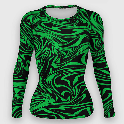 Женский рашгард Узор на черном фоне с ярким зеленым абстрактным ди / 3D-принт – фото 1