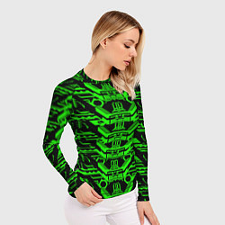Рашгард женский Зелёная техно-броня на чёрном фоне, цвет: 3D-принт — фото 2