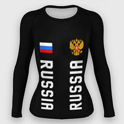 Рашгард женский Россия три полоски на черном фоне, цвет: 3D-принт