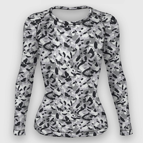 Женский рашгард Пикселированный городской серый камуфляж / 3D-принт – фото 1