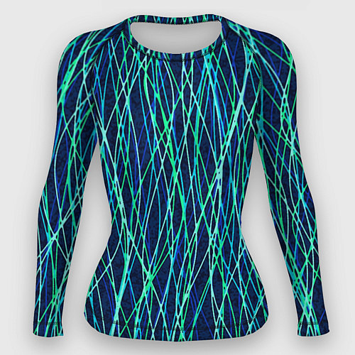 Женский рашгард Тёмно-синий абстрактный неоновые линии / 3D-принт – фото 1