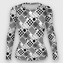 Рашгард женский Современный черно белый геометрический узор, цвет: 3D-принт