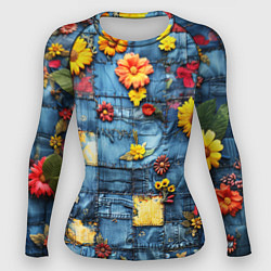 Рашгард женский Подсолнухи на джинсах, цвет: 3D-принт