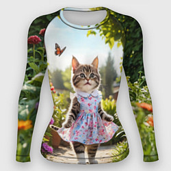 Рашгард женский Кошка в летнем платье в саду, цвет: 3D-принт