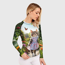 Рашгард женский Кошка в летнем платье в саду, цвет: 3D-принт — фото 2