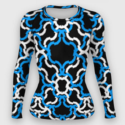 Рашгард женский Сине-белые полосы на чёрном фоне, цвет: 3D-принт