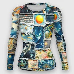 Рашгард женский Космические обитатели - пэчворк, цвет: 3D-принт