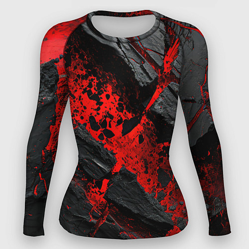 Женский рашгард Красные разломы черных камней / 3D-принт – фото 1