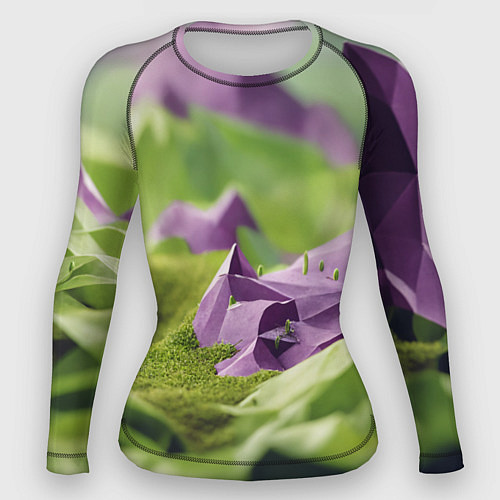 Женский рашгард Геометрический пейзаж фиолетовый и зеленый / 3D-принт – фото 1