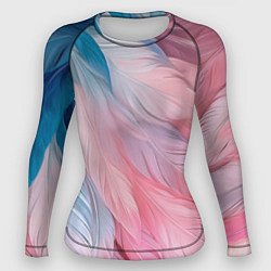 Рашгард женский Пастельно-голубые и розовые перья, цвет: 3D-принт