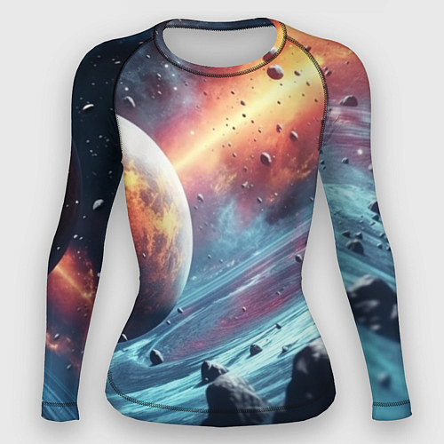 Женский рашгард Объемный космос и планеты / 3D-принт – фото 1