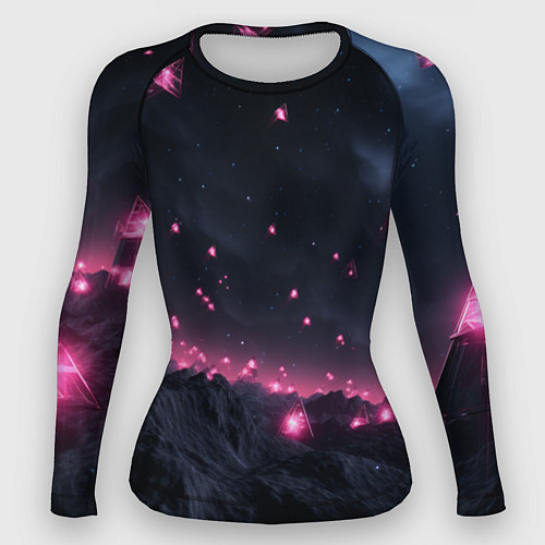 Женский рашгард Яркие пирамидки в космосе / 3D-принт – фото 1