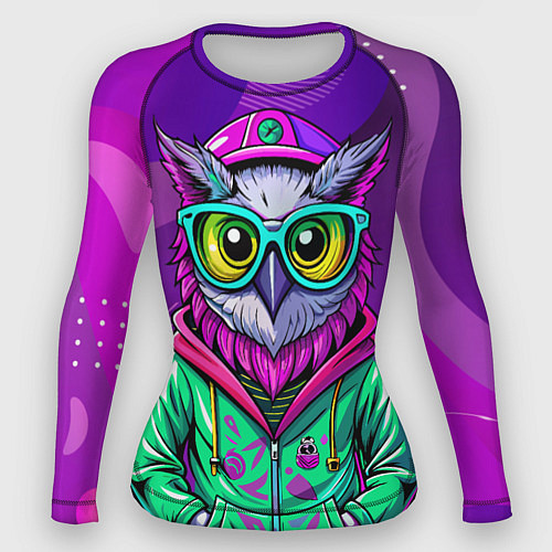 Женский рашгард Модная сова на фиолетовом / 3D-принт – фото 1