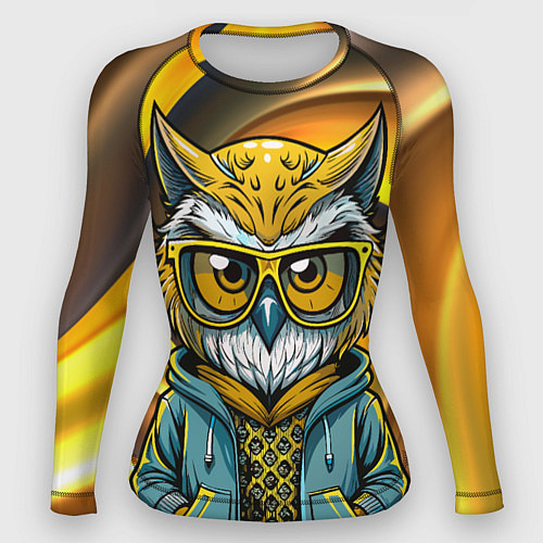 Женский рашгард Модная сова и желтый спиральный фон / 3D-принт – фото 1