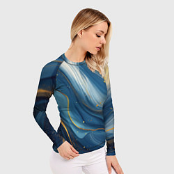 Рашгард женский Золотая волнистая текстура на синей ткани, цвет: 3D-принт — фото 2