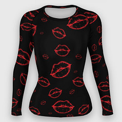 Рашгард женский Паттерн красные губы на черном - lips red, цвет: 3D-принт