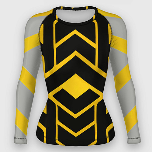 Женский рашгард Жёлтые полосы на чёрном фоне / 3D-принт – фото 1