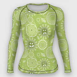 Рашгард женский Зеленый цветочный - паттерн смайлики, цвет: 3D-принт