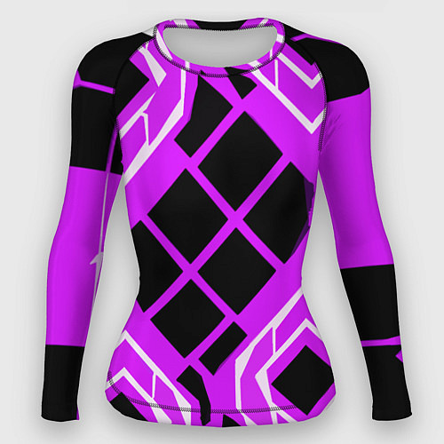 Женский рашгард Чёрные квадраты и белые полосы на фиолетовом фоне / 3D-принт – фото 1