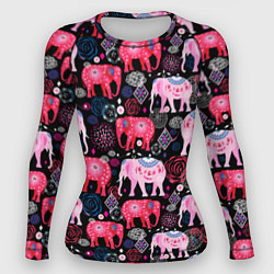 Рашгард женский Орнамент разноцветных слонов, цвет: 3D-принт