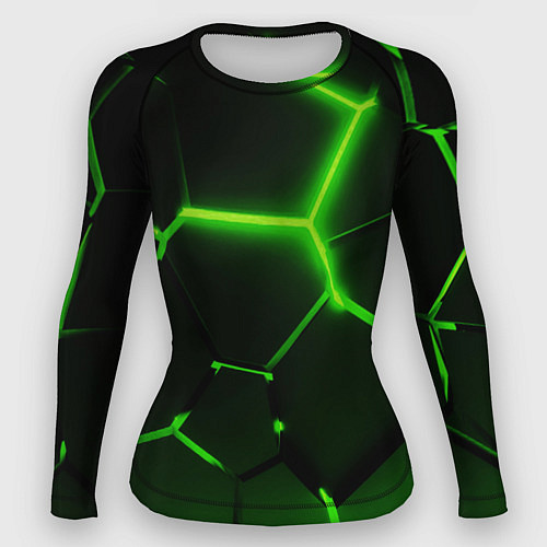 Женский рашгард Темные зеленые неоновые плиты в разломе / 3D-принт – фото 1