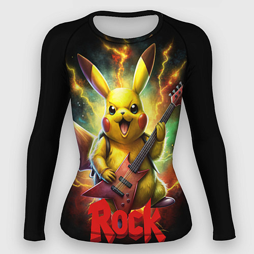 Женский рашгард Пикачу рок звезда с электрогитарой / 3D-принт – фото 1