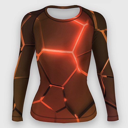 Женский рашгард Оранжевые неоновые плиты в разломе / 3D-принт – фото 1