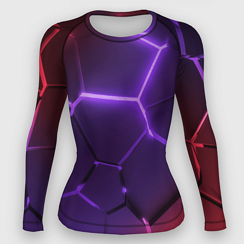 Женский рашгард Красно-фиолетовые неоновые плиты в разломе / 3D-принт – фото 1