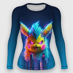 Женский рашгард Кибер-Пикачу среди небоскрёбов - нейроарт