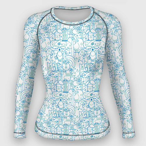 Женский рашгард Дудл - паттерн звери рисованные лайнарт / 3D-принт – фото 1