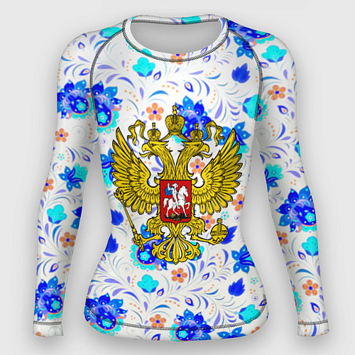 Женский рашгард Герб РФ гжель / 3D-принт – фото 1