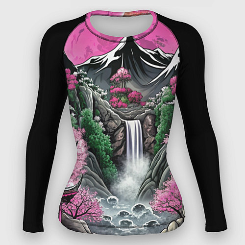 Женский рашгард Японские горы и водопад / 3D-принт – фото 1