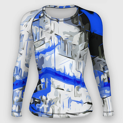 Женский рашгард Сине-белая абстракция на чёрном фоне / 3D-принт – фото 1