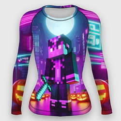 Рашгард женский Чувак с мечом в неоновом городе - Майнкрафт, цвет: 3D-принт