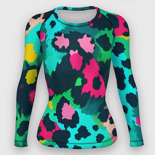 Женский рашгард Кислотный зеленый леопардовый камуфляж / 3D-принт – фото 1