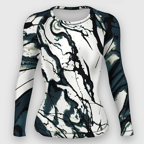 Женский рашгард Абстрактная текстура мрамор белый с тёмно-синим / 3D-принт – фото 1