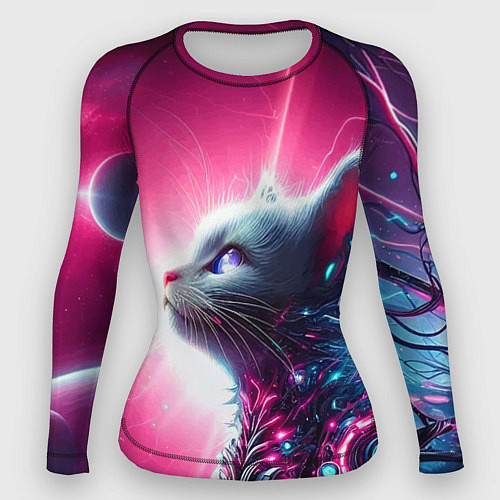 Женский рашгард Космический кибер котёнок - неоновое свечение / 3D-принт – фото 1