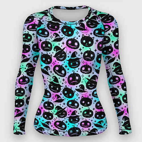 Женский рашгард Halloween - тыквы на неоновом фоне / 3D-принт – фото 1