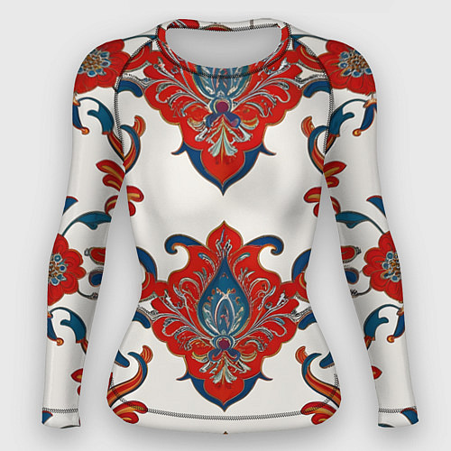 Женский рашгард Узор красно-синий на белом фоне / 3D-принт – фото 1