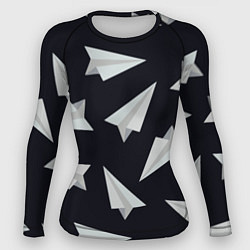 Рашгард женский Белый бумажный самолётик - Телеграм, цвет: 3D-принт