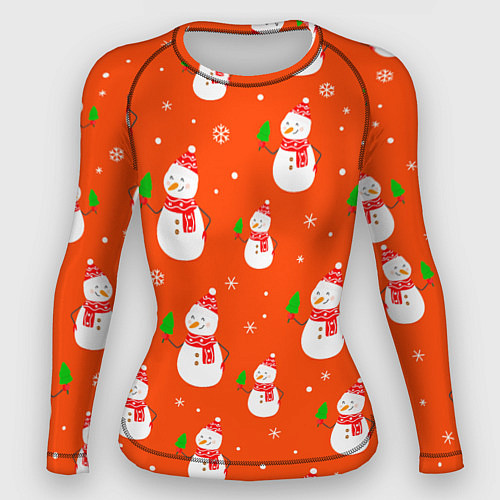 Женский рашгард Новогодние снеговики паттерн / 3D-принт – фото 1